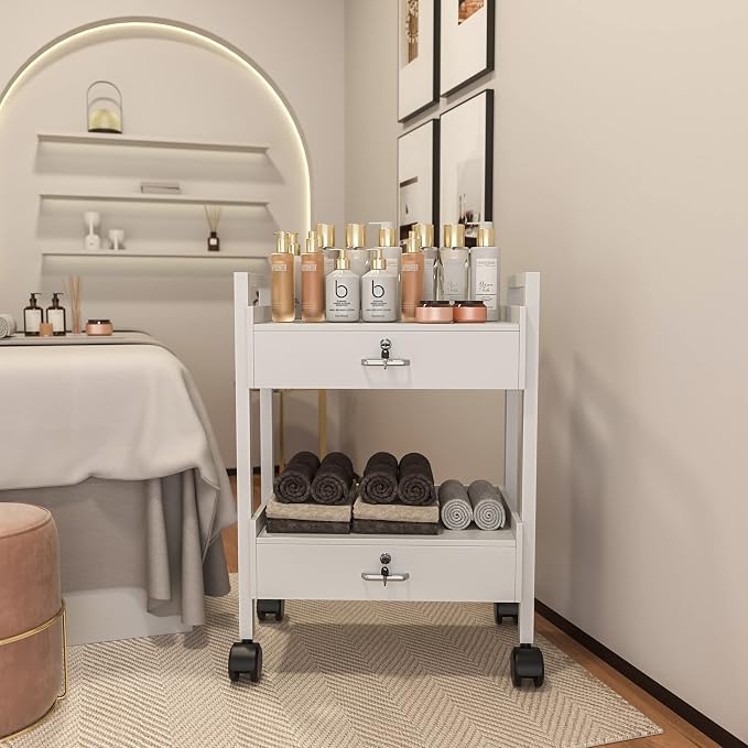 Paddie Salon Trolley Cart, Salon Tray Wooden Mobile Utility Cabinet - Image 2
