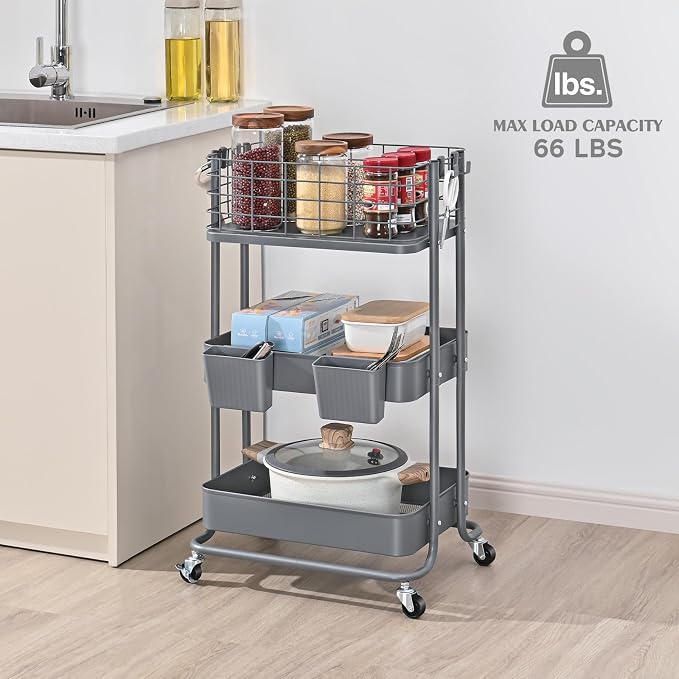 KINGRACK 3 Tier Metal Rolling Cart, Kitchen Organizers and Storage, Slim - Image 6