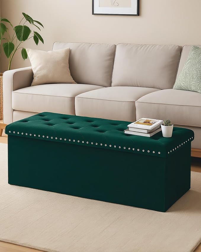 Velvet Storage Ottoman Bench, 43.3" Folding Ottoman - Image 6