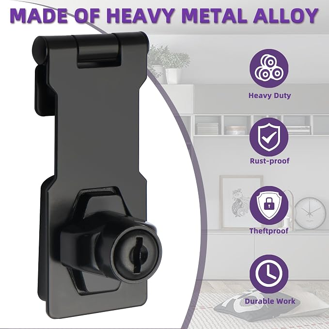Alise Keyed Hasp Lock, 3 Inch Safety Packlock Clasp Hasp Lock Latch - Image 8