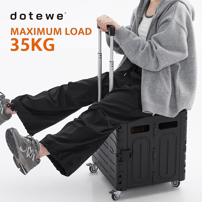 Folding Utility Cart Black Portable Rolling Crate Handcart Foldable Shopping - Image 2