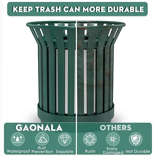 27.6IN Round Large Outdoor Trash Can, Heavy Duty Metal Slatted Garbage Can - Image 4