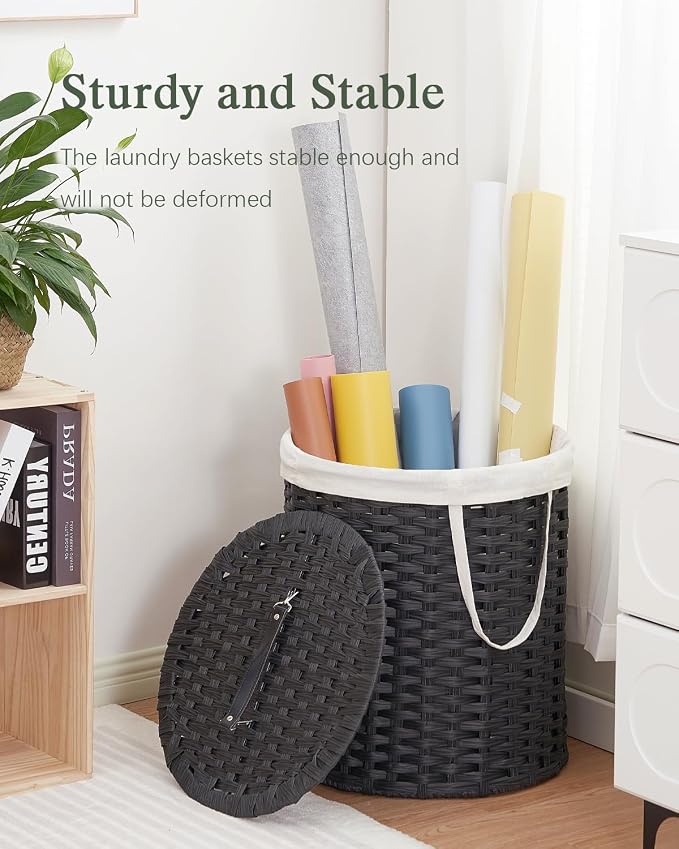 Laundry Hamper with Lid Wicker Laundry Hamper Round 26.5 Gal Laundry Basket - Image 6