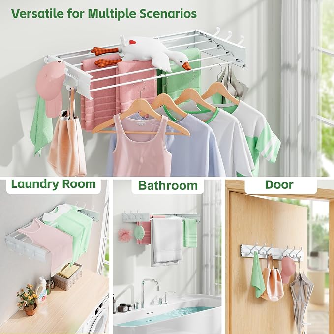 Wall Mounted Drying Rack 31.5", Foldable Clothes Drying Rack - Image 5