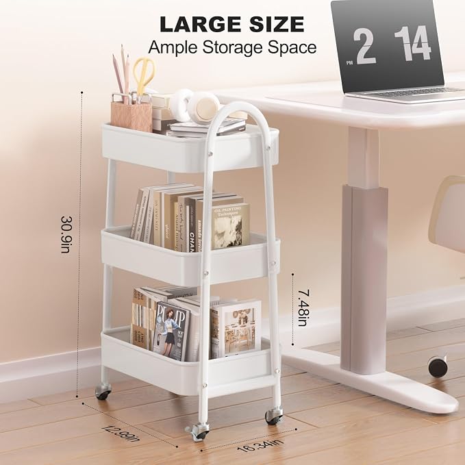 EAGMAK 3 Tier Rolling Cart Under Desk, Large Metal Storage Cart - Image 2