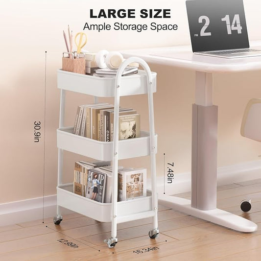 EAGMAK 3 Tier Rolling Cart Under Desk, Large Metal Storage Cart - Image 2