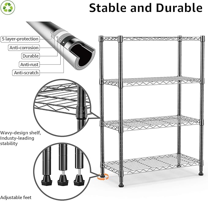 1000 lbs Storage Shelving Steel Heavy Duty 4-Tier Utility Shelving Unit Steel - Image 4