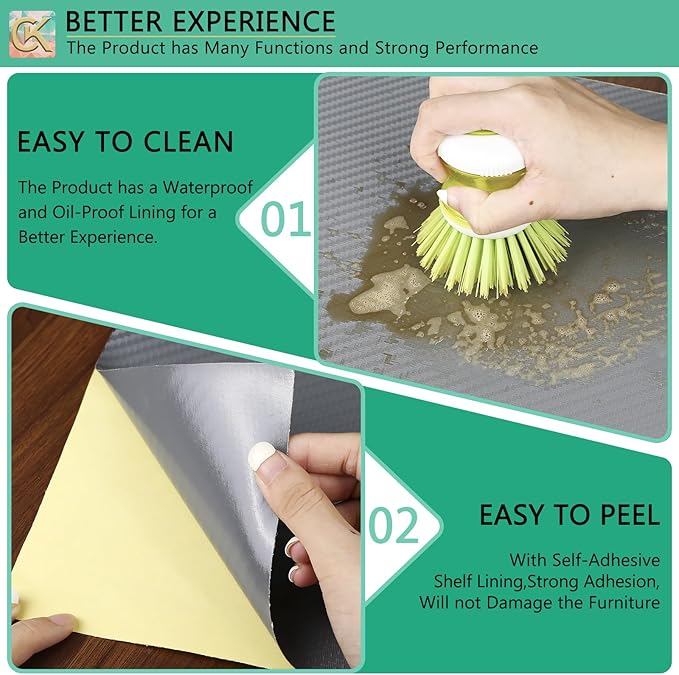 Self-Adhesive Shelf Liner Kitchen Liner, Waterproof Backed Paper Easy Peel and