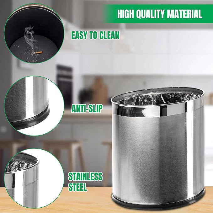 'Invisi-Overlap' Open Top Stainless Steel Trash Can, Small Office Wastebasket - Image 4