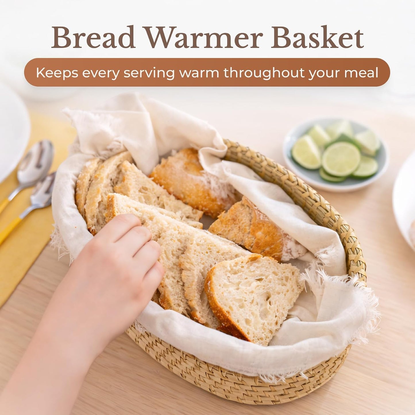 Bread Warmer Basket with Stone, Bread Basket for Serving Rolls & Sourdough | Terracotta Warming Stone Keeps Bread & Tortillas Warm, Gift for Bakers, Hostess Gift, Housewarming, Birthday