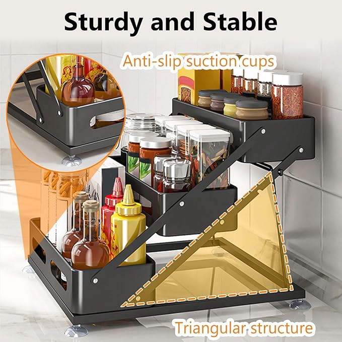 3 Tier Foldable Spice Rack for Countertop Iron Kitchen Seasoning Organizer for - Image 3