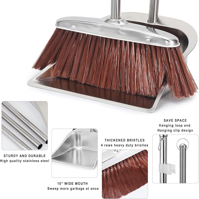 Broom and Dustpan Set for Home, Heavy Duty Dustpans - Image 3
