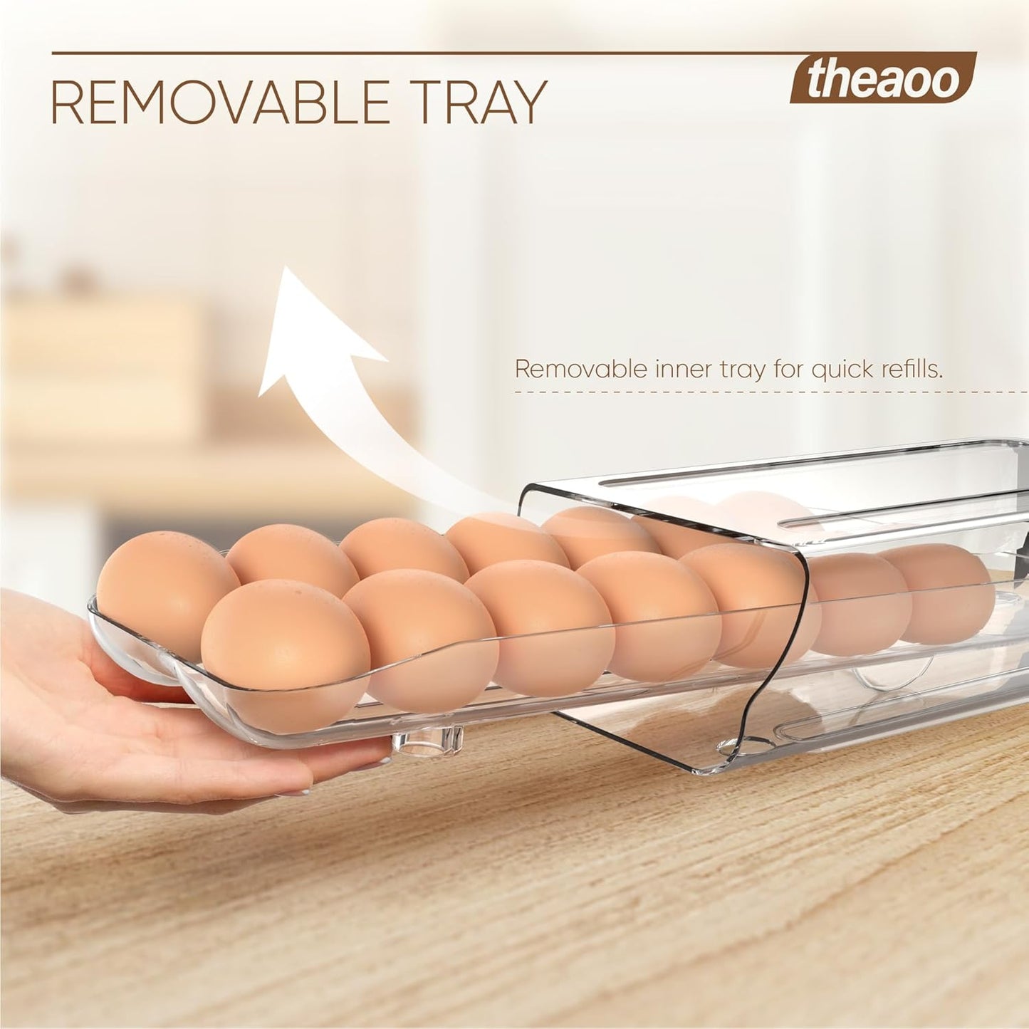 theaoo Egg Holder for Fridge, Automatic Rolling Egg Container, Clear, 3Pack | Quick Removable Inner Tray For Easy Egg Loading. Stackable Egg Dispenser For Refrigerator Storage And Organization