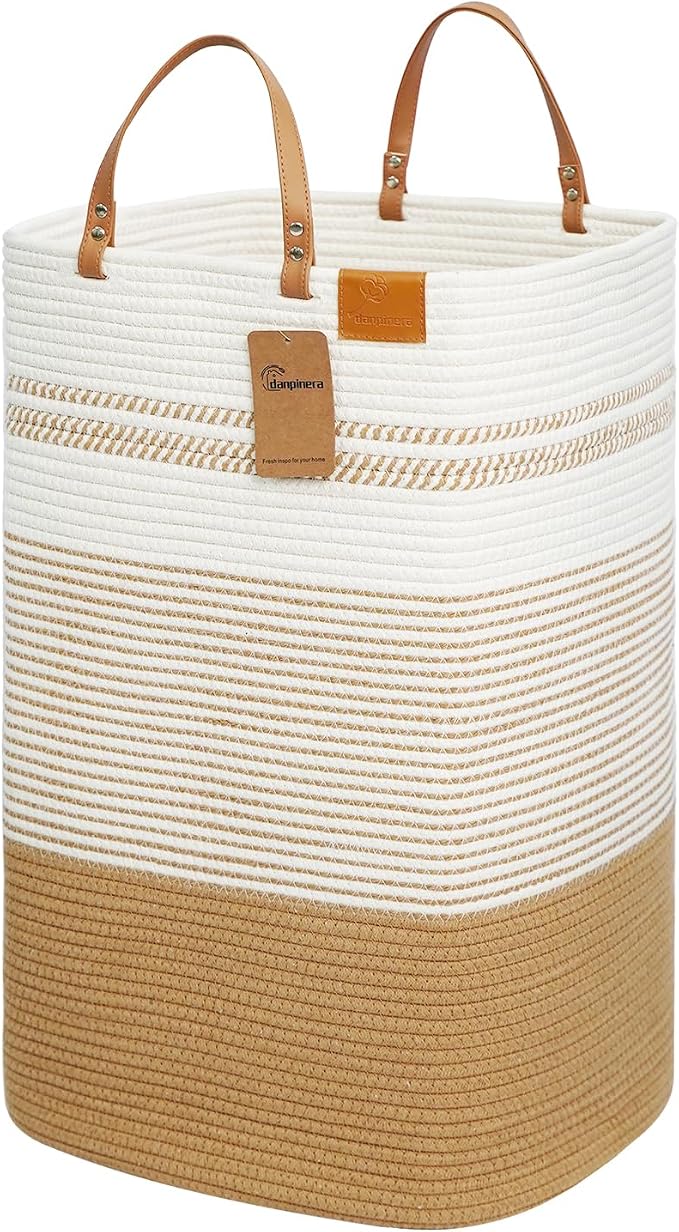 danpinera Large Laundry Hamper – 75L Tall Woven Cotton Storage Basket by danpinera