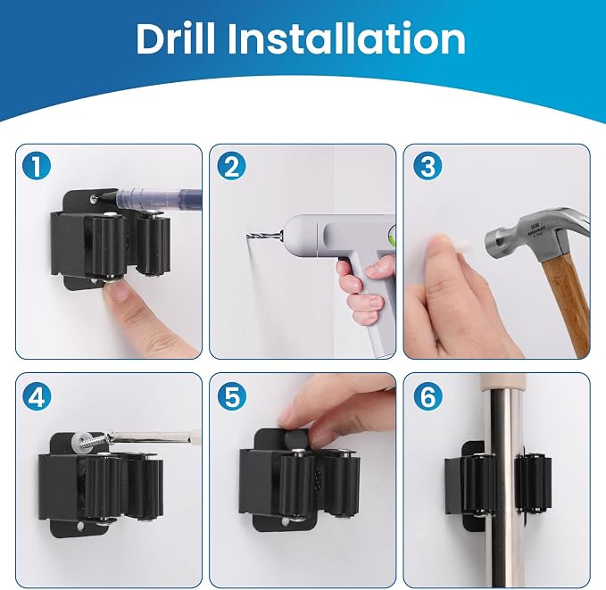 Broom Holder Wall Mount, Stainless Steel Heavy Duty Mop Holder Broom Mop Hanger - Image 6