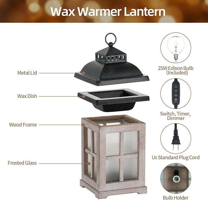 Wax Melt Warmer with Timer: Farmhouse Lantern Candle Warmer Electric Tart - Image 4