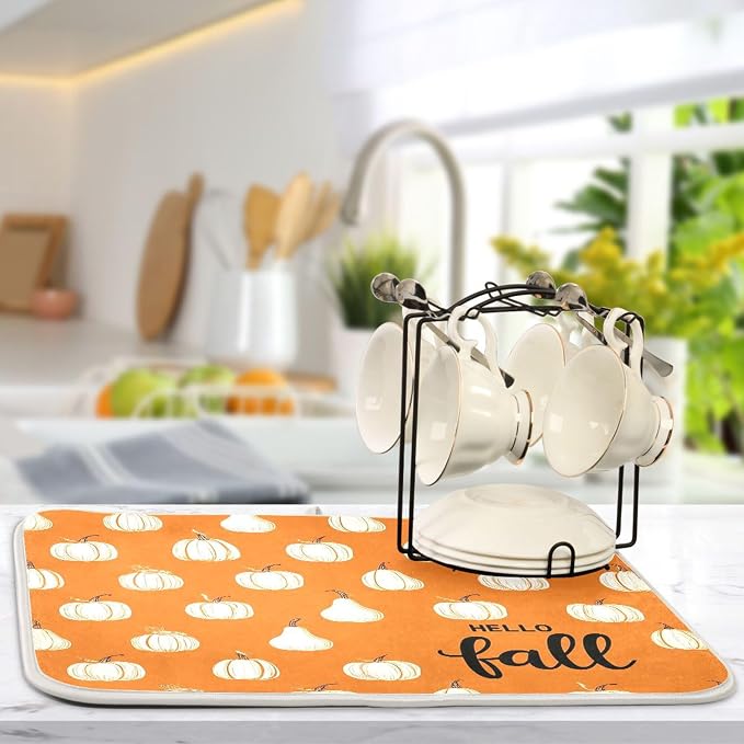 Hello Fall Burnt Orange Dish Drying Mat - Image 5