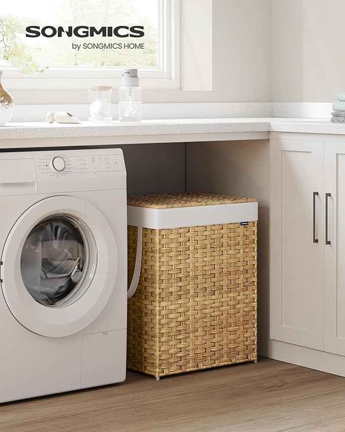 SONGMICS Laundry Hamper with Lid, 29.1 Gallon Synthetic Rattan Clothes Laundry - Image 2