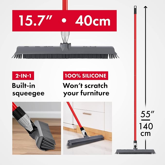 2-in-1 Silicone Rubber Broom Carpet Rake and Squeegee - Image 9
