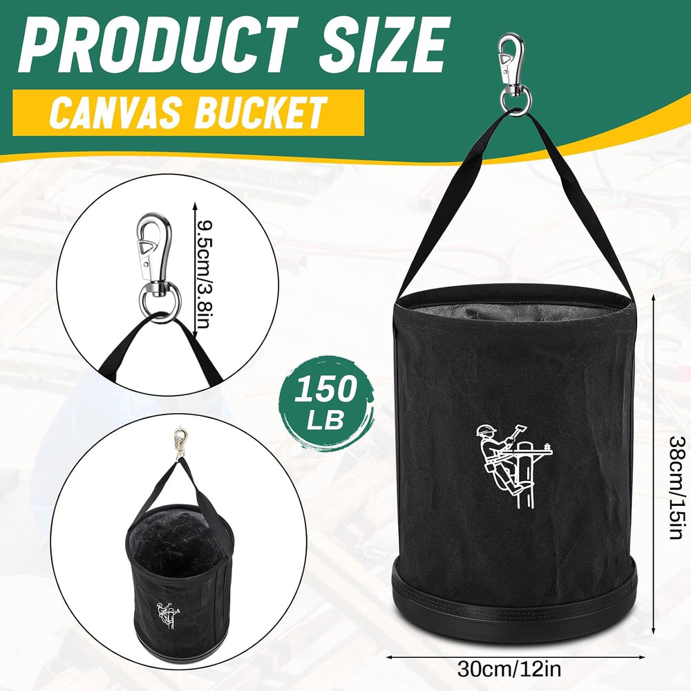 2 Pack 15" x 12" Linemen Canvas Tool Bucket Bag,Black