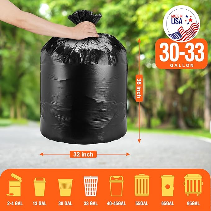 Delxo 30-33 Gallon Black Trash Bags, Durable & Puncture-Resistant Plastic - Image 2