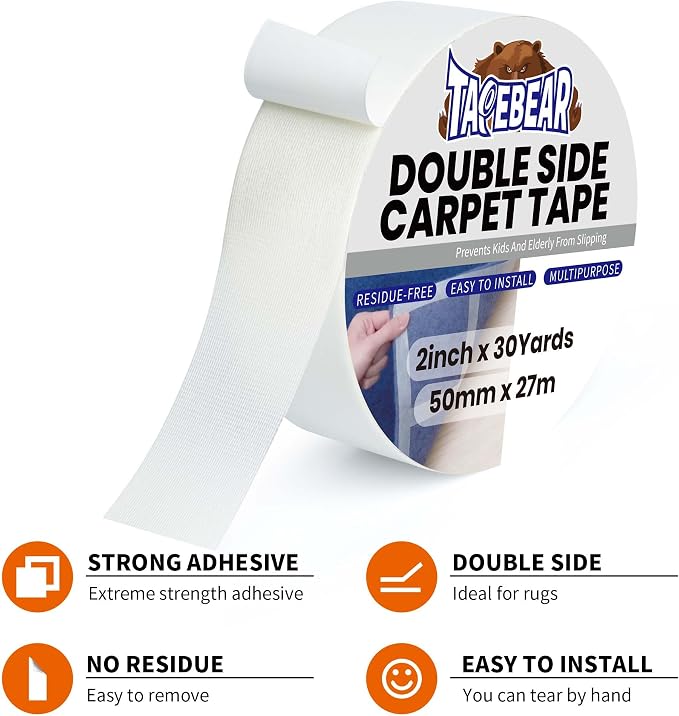 TAPEBEAR Carpet Tape Double Sided 2Inch x 30Yards, Heavy Duty Rug Gripper Anti - Image 7