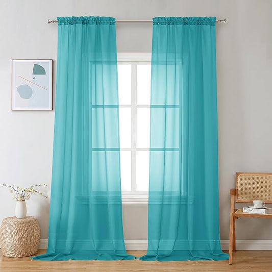 Chyhomenyc Sheer Turquoise Curtains 90 inches Long 2 Panels, Light Filtering by Chyhomenyc
