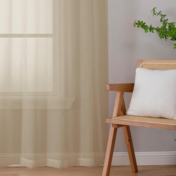 Chyhomenyc Taupe Sheer Curtains 72 Inch Length 2 Panels, Light Filtering Soft - Image 8