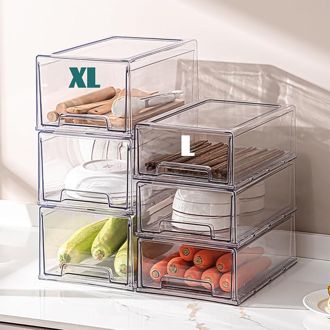 PeJeyiee Clear Stackable Refrigerator Organizers and Storage Drawers - Image 3
