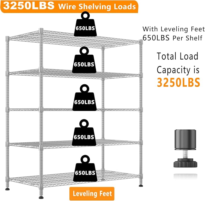 Himimi 60" W Storage Shelves, 5-Tier Wire Shelving - Image 6
