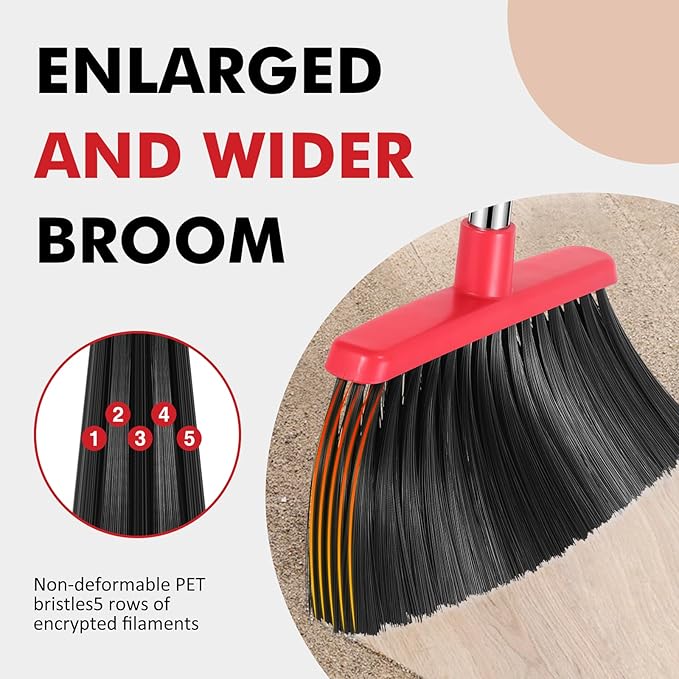 Heavy Duty Broom, 55 Inch Long Handle Outdoor Large Angle Brooms - Image 4