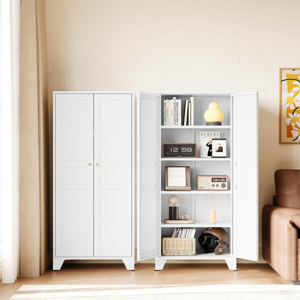 Letaya White Storage Cabinet with Feets-Metal Home Kitchen Pantry Cabinets wi...