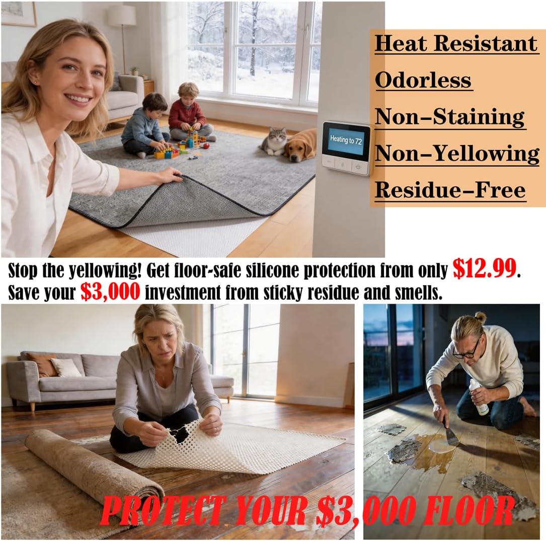 Mayhawk Non-Slip Rug Gripper Pad: Residue-Free Silicone, Hard Floors, 2X3Ft | Vacuum Tech for stronger grip; adhesive-free, BPA-free, low-profile, odorless, washable, reusable, safe for hardwood/tile/LVP