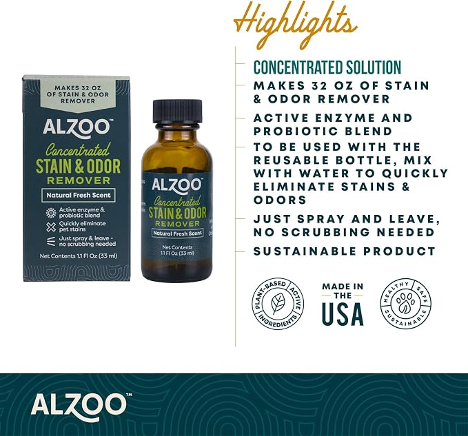 ALZOO Concentrated Stain & Odor Remover Refill Bottle, 100% Plant-Based Active - Image 3
