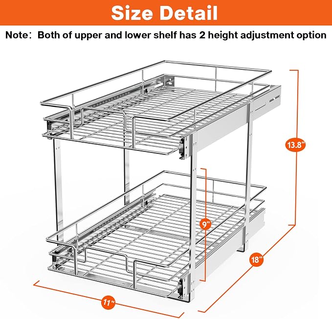 ROOMTEC Individual Pull Out Cabinet Organizer, 2 Tier Spice Rack Organizer - Image 3
