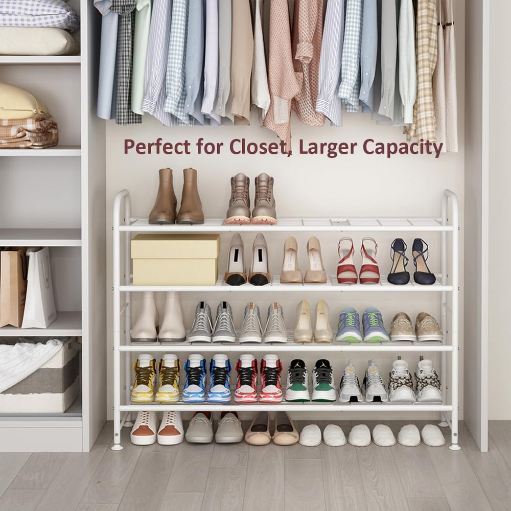 LINZINAR 4 Tier Long Shoe Rack for Closet Metal Shoe Organizer for Entryway