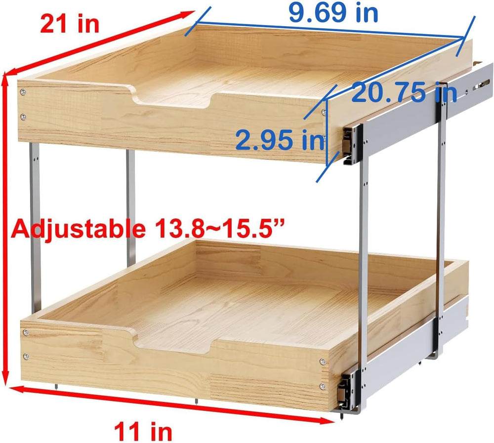 Sikarou Wood Pull Out Cabinet Organizer 2 Tie 11" W x 21" D for 12&...
