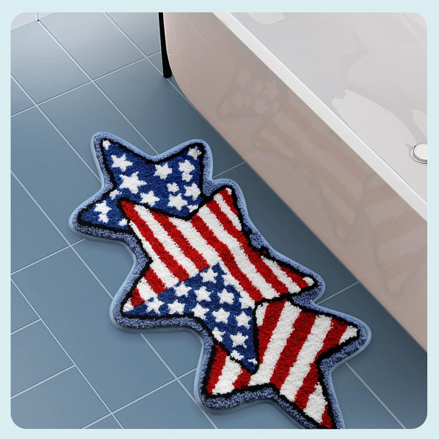 Moutina American Flag Stars Bathroom Rugs 18x36 Inch, Soft and Absorbent Tufted 4th of July Rug Non Slip Washable, Patriotic Bathroom Decor Bath Mat Holiday Decorations