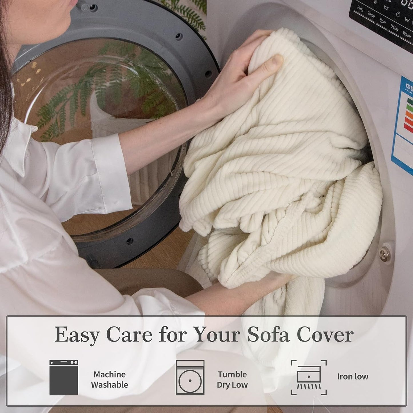 OHSIO Sectional Couch Covers, Wear Resistant Stretch Sofa Covers Washable Soft Couch Cushion Covers Anti Slip Furniture Protector Sofa Slipcovers for Pets (1 Piece Back Couch Cover, Ivory)