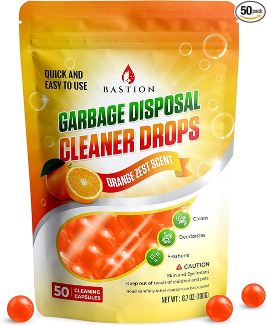 Bastion Garbage Disposal Cleaner and Deodorizer Drops-] Orange Zest Scented by bastion