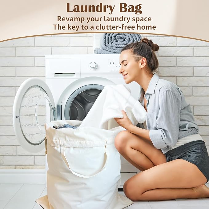 Canvas Laundry Bag with Handles & Drawstring Closure 27.5”x35", Thick Cotton - Image 7