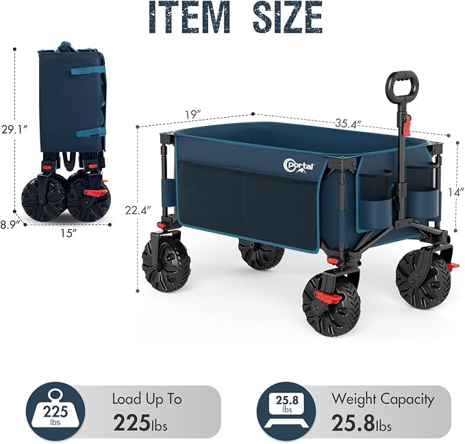 PORTAL Collapsible Wagon with Brakes, Heavy Duty Utility Cart with All-Terrain - Image 6