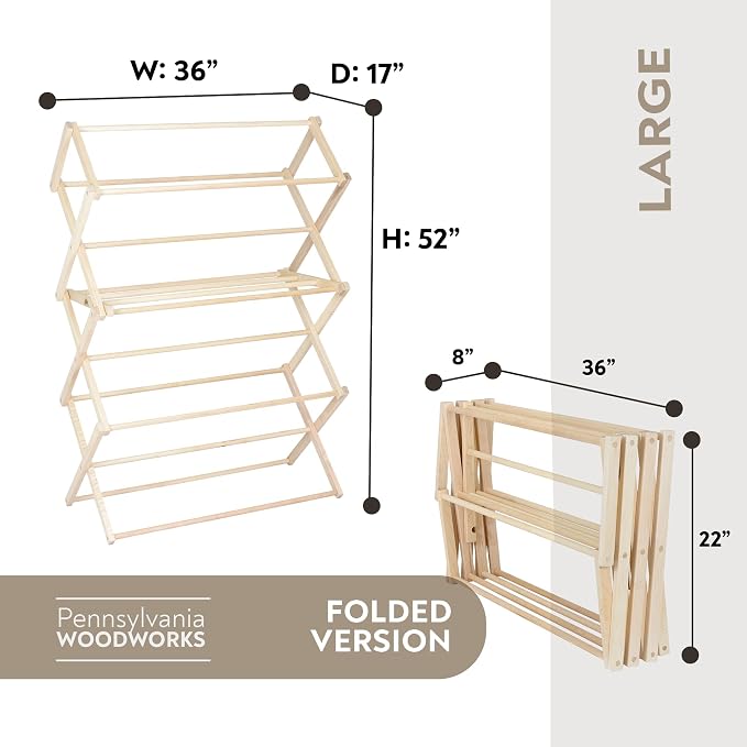 Pennsylvania Woodworks Clothes Drying Rack: Solid Maple Hard Wood Laundry Rack