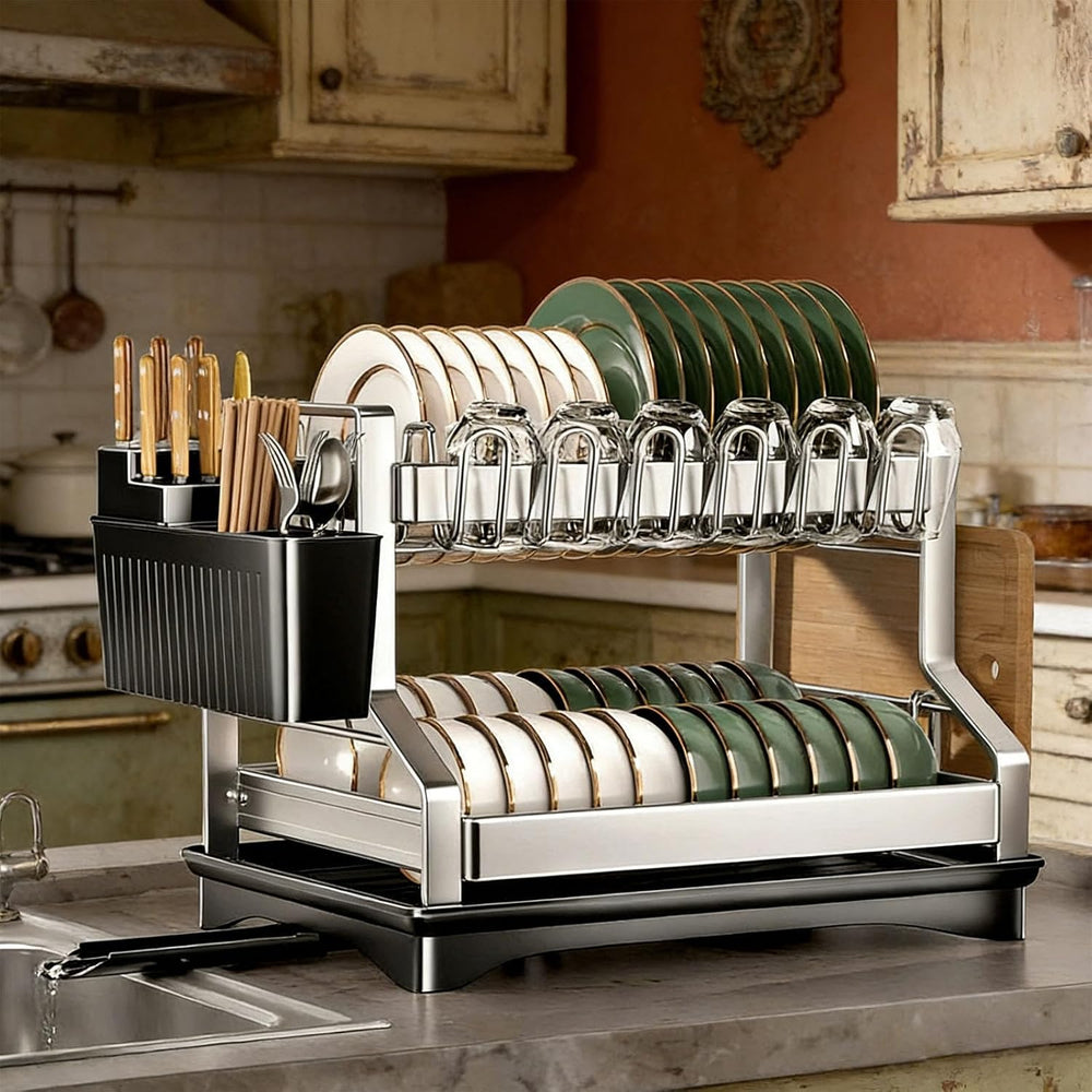 Fandian Dish Drying Rack 2 Tier Dish Racks for Kitchen Counter and Sink, Larg...