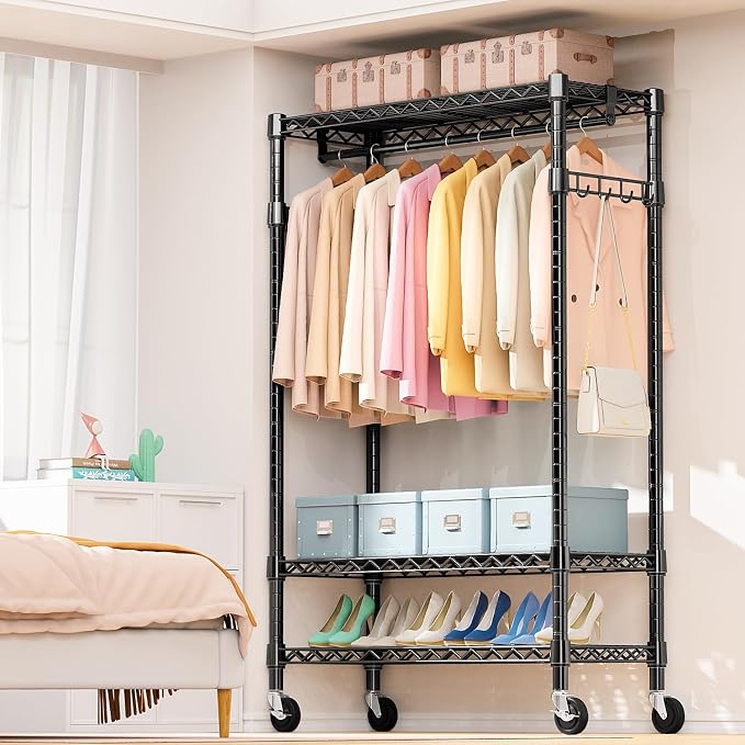 Heavy Duty Rolling Garment Rack 3 Tiers Adjustable Wire Shelving Clothes Rack - Image 7