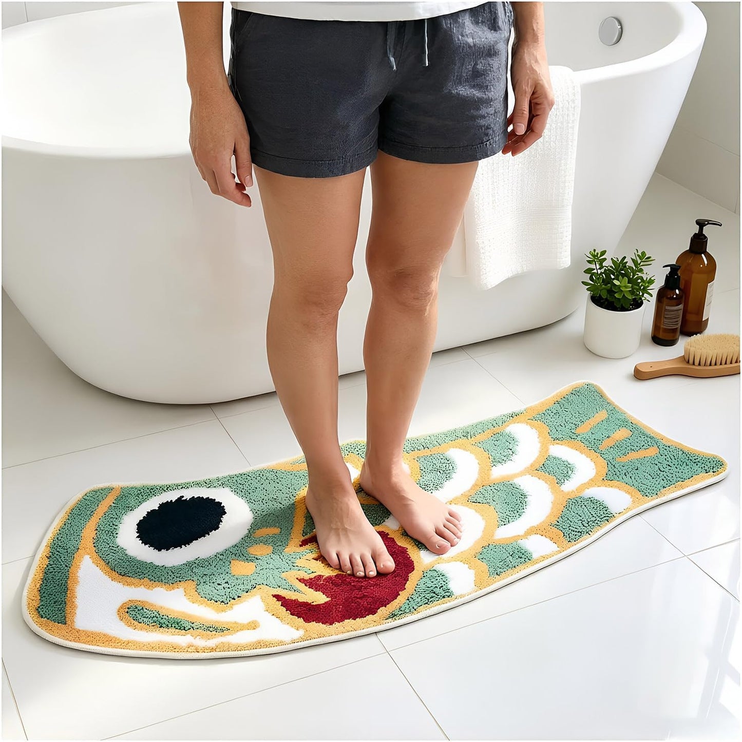 Fish Bathroom Rug, Non-Slip Absorbent Japanese Koi Shape Bath Mat, Soft Microfiber Machine Washable Rug for Shower Tub Floor 15.7" x 47.2"