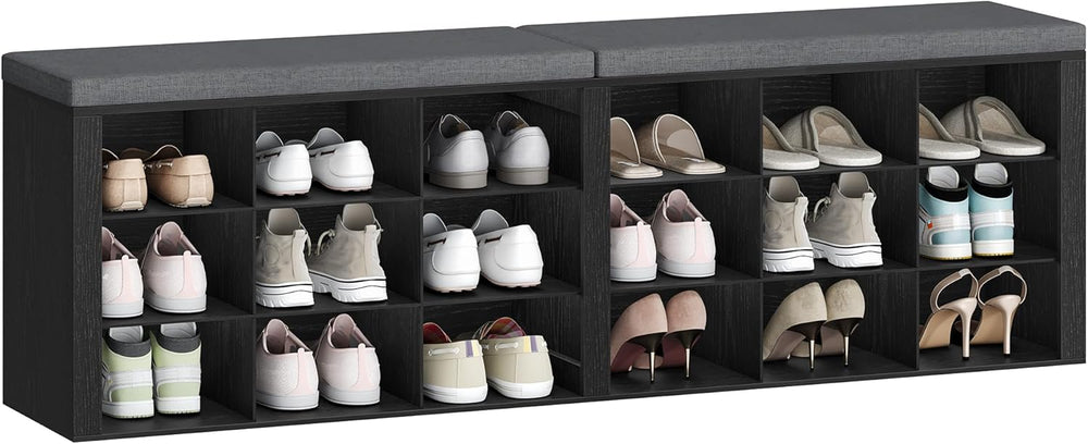 Hzuaneri Shoe Storage Bench with Cushion, Storage Bench with 18 Cubbies