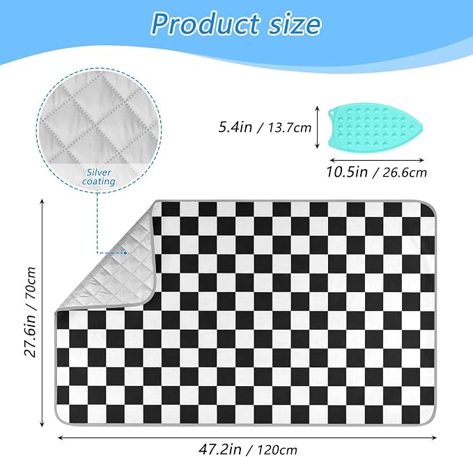 Black White Checkered Plaid Ironing Mat - Image 2