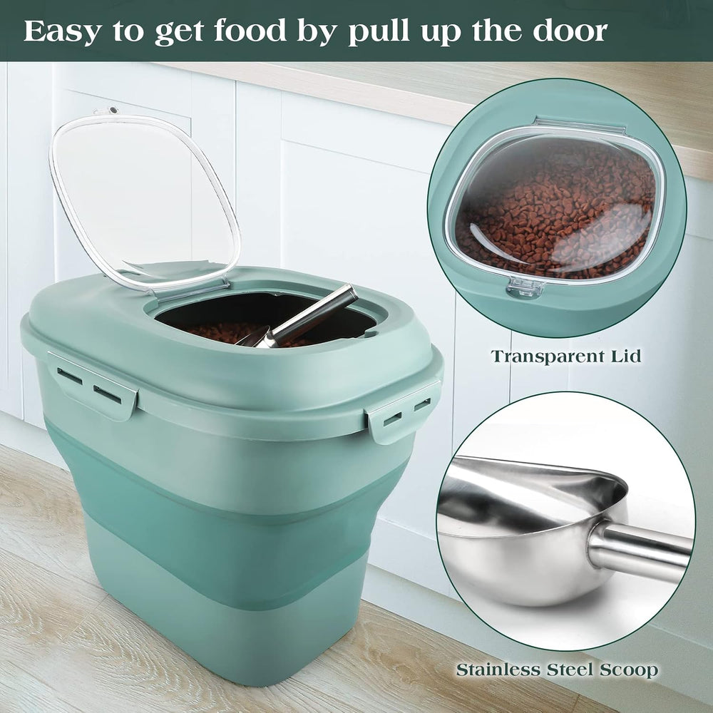 TIOVERY Dog Food Storage Container, Airtight Collapsible 13lb to 30lb Pet Foo...