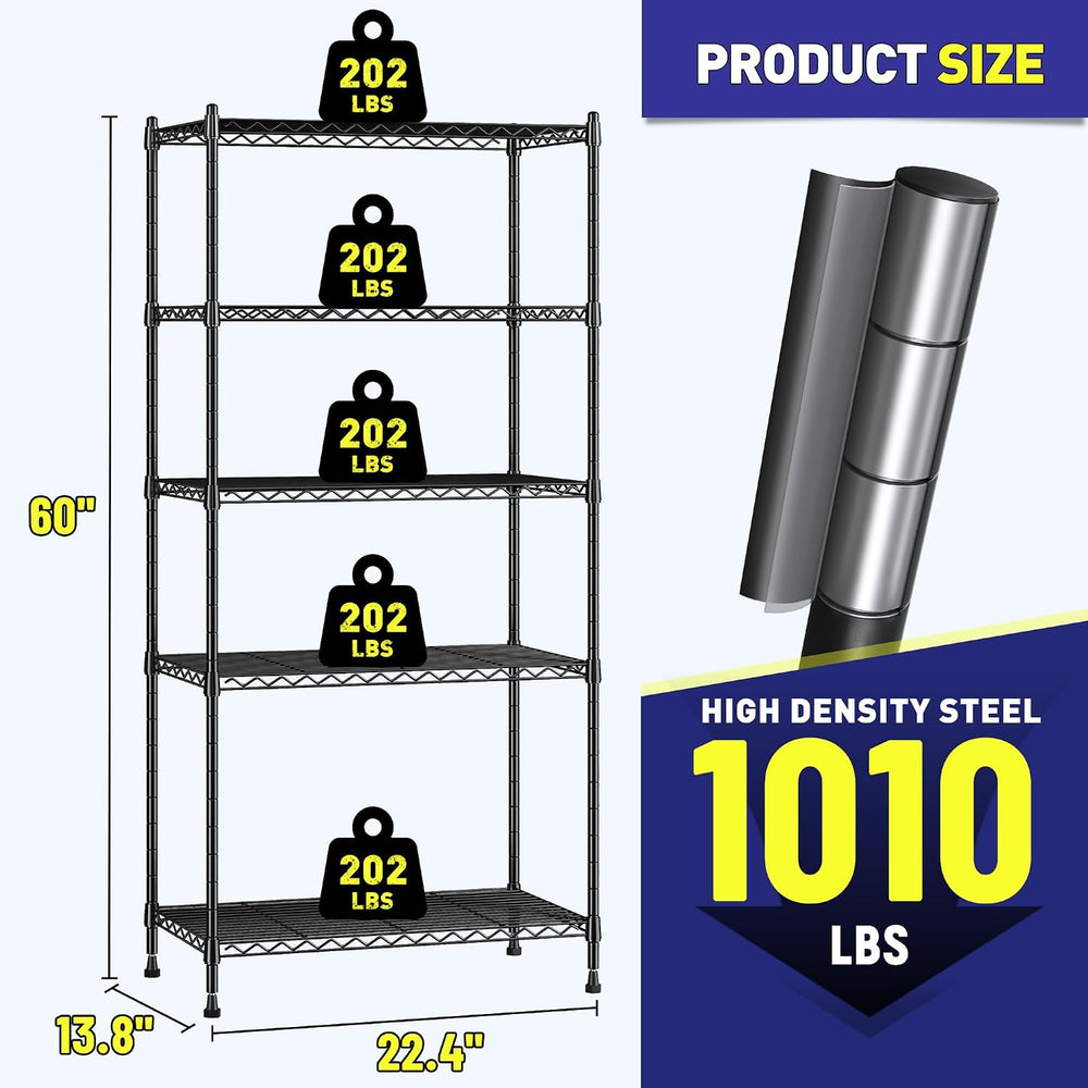 1010LBS Storage Shelves Adjustable Metal shelving Unit 5 Tier Wire Shelving, ...